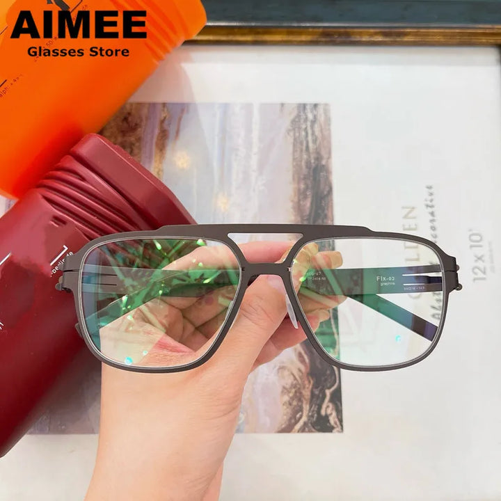 Aimee Men's Full Rim Big Square Double Bridge Steel Eyeglasses 55145