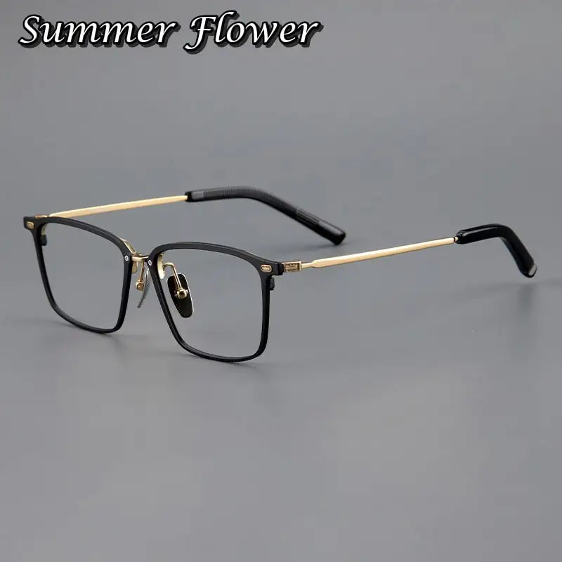 Summer Flower Men's Full Rim Square Acetate Titanium Eyeglasses 97144