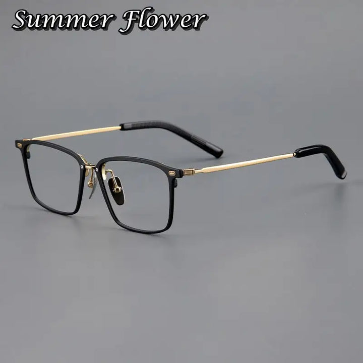 Summer Flower Men's Full Rim Square Acetate Titanium Eyeglasses 97144