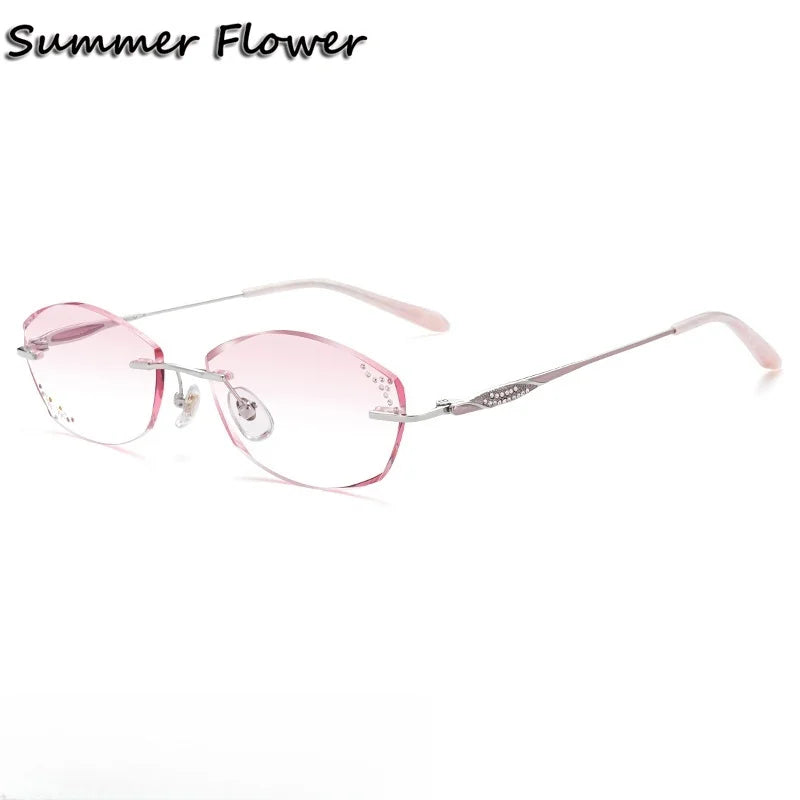 Summer Flower Women's Rimless Big Oval Titanium Eyeglasses 69142