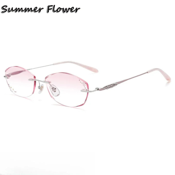 Summer Flower Women's Rimless Big Oval Titanium Eyeglasses 69142