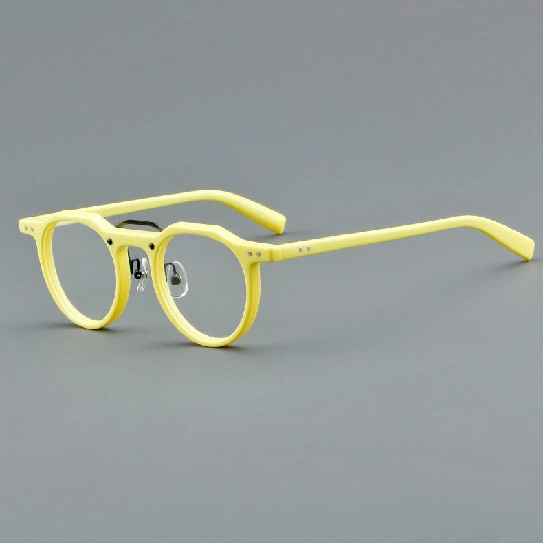 Yimaruili Unisex Full Rim Flat Top Round Double Bridge Acetate Alloy Eyeglasses Y5805 Full Rim Yimaruili Eyeglasses Brihgt Yellow  