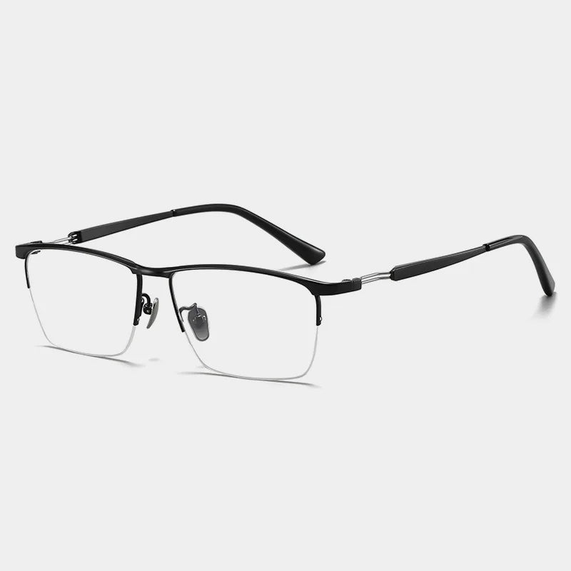 Black Mask Unisex Semi Rim Square Titanium Eyeglasses 45951 Semi Rim Black Mask Black  