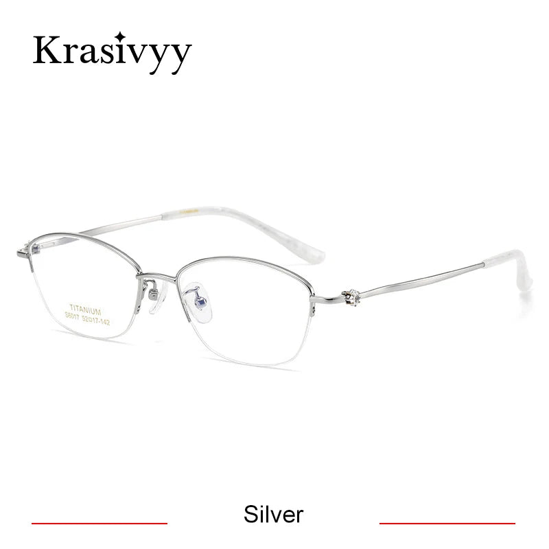 Krasivyy Women's Semi Rim Oval Square Titanium Eyeglasses 6017 Semi Rim Krasivyy Silver  