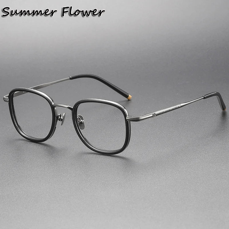 Summer Flower Unisex Full Rim Square Acetate Titanium Eyeglasses 14522 Full Rim Summer Flower Black Gray