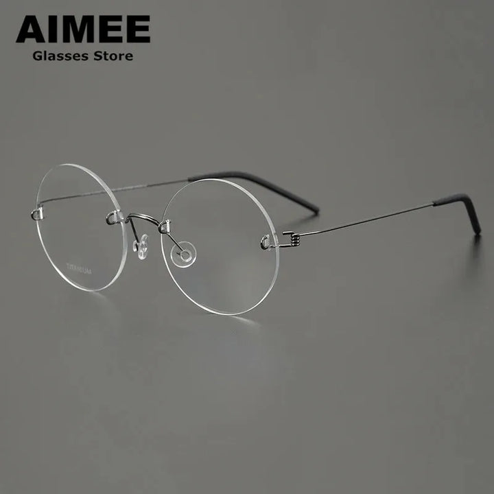 Aimee Unisex Rimless Round Screwless Titanium Eyeglasses 1356 Rimless Aimee Gun-Grey 1  