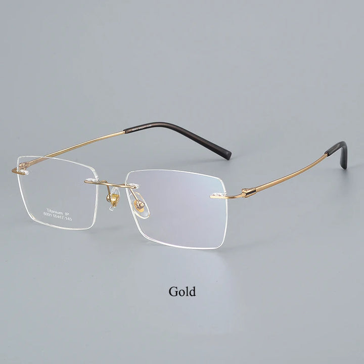 Bclear Unisex Rimless Square Titanium Eyeglasses 46091 Rimless Bclear Gold