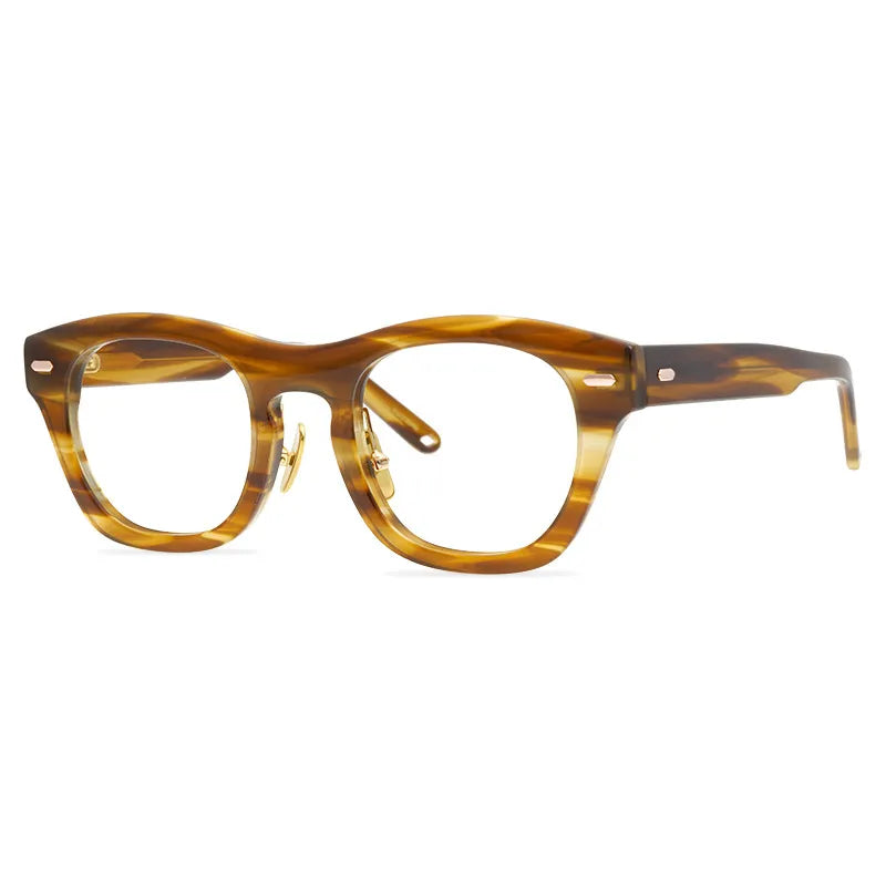 Black Mask Unisex Full Rim Acetate Square Eyeglasses 9558 Full Rim Black Mask Brown Stripes  