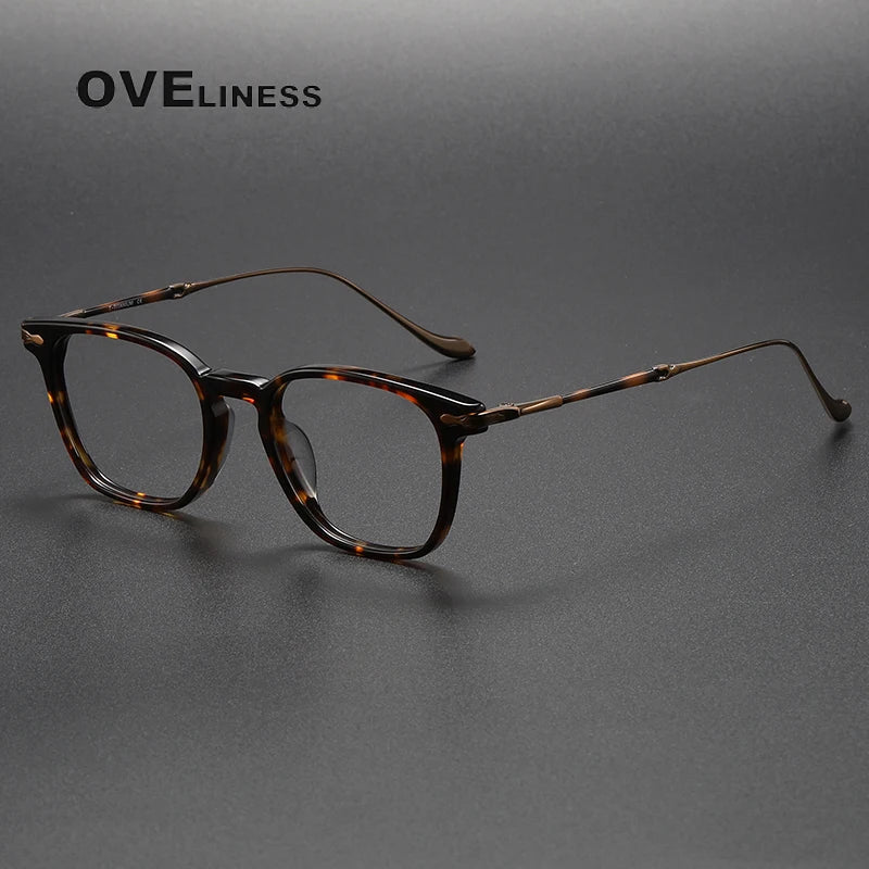 Oveliness Unisex Full Rim Square Acetate Titanium Eyeglasses 2052 Full Rim Oveliness tortoise  