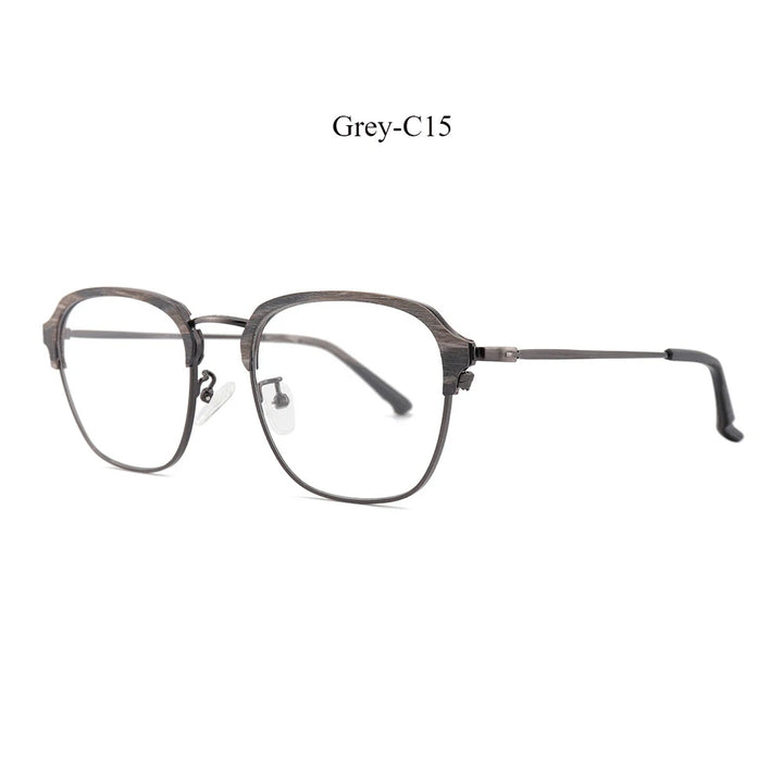 Hdcrafter Unisex Full Rim Square Wood Titanium Eyeglasses 81204