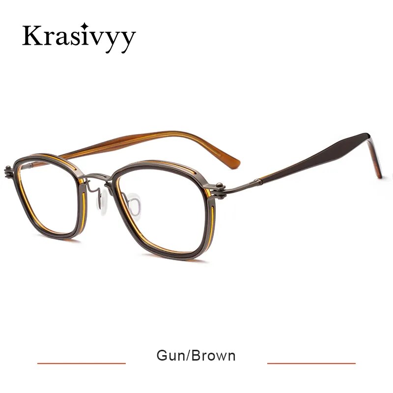 Krasivyy Men's Full Rim Oval Titanium Acetate Eyeglasses Kr5861 Full Rim Krasivyy Gun Brown CN 