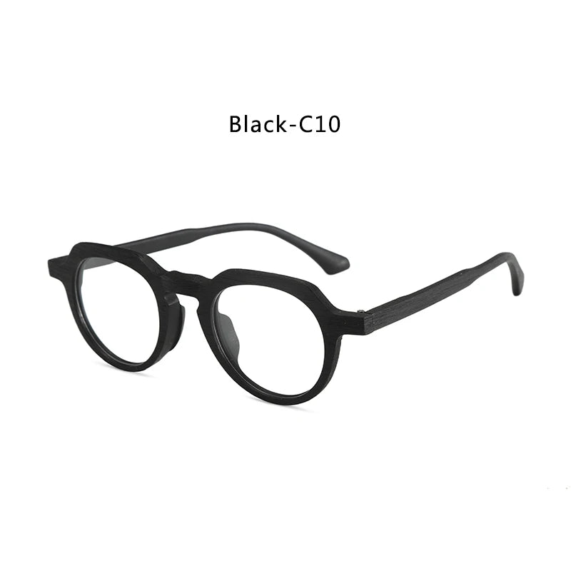 Hdcrafter Unisex Full Rim Flat Top Round Wood Eyeglasses 2310 Full Rim Hdcrafter Eyeglasses Black-C10  