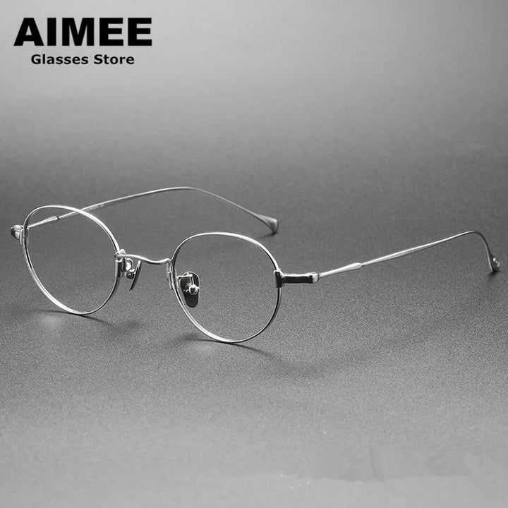 Aimee Unisex Full Rim Round Oval Titanium Eyeglasses 111053 Full Rim Aimee Silver  