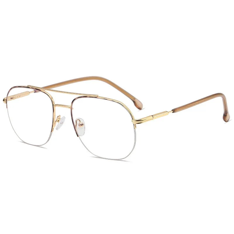 Handoer Unisex Semi Rim Square Double Bridge Titanium Eyeglasses 95926