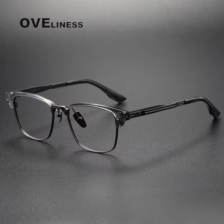 Oveliness Unisex Full Rim Square Titanium Acetate Eyeglasses 20132 Full Rim Oveliness grey gun  