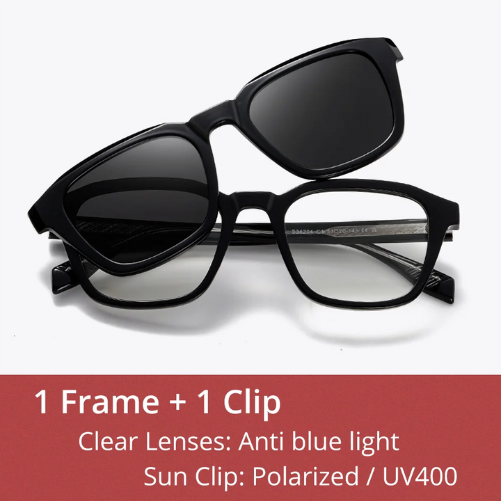 Ralferty Unisex Full Rim Square Tr 90 Alloy Eyeglasses Clip On Sunglasses 334204