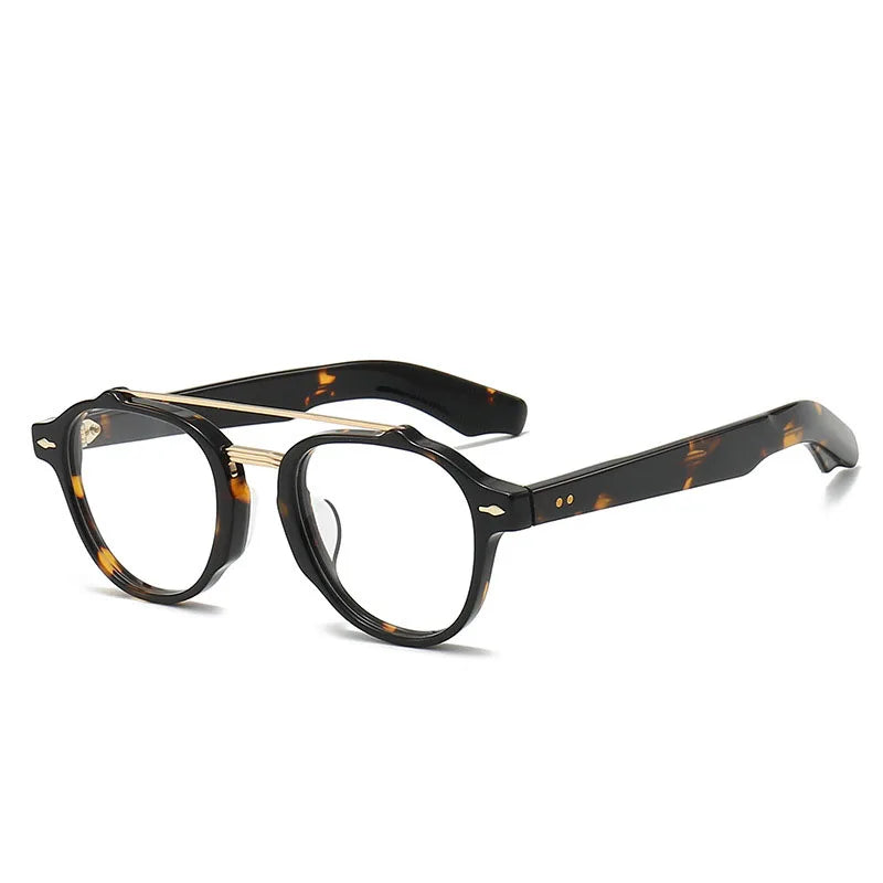 Muzz Men's Full Rim Round Double Bridge Acetate Alloy Eyeglasses 80685