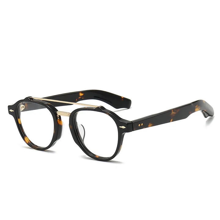 Muzz Men's Full Rim Round Double Bridge Acetate Alloy Eyeglasses 80685