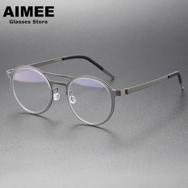 Aimee Unisex Full Rim Round Double Bridge Titanium Eyeglasses 9739 Full Rim Aimee Black 1  