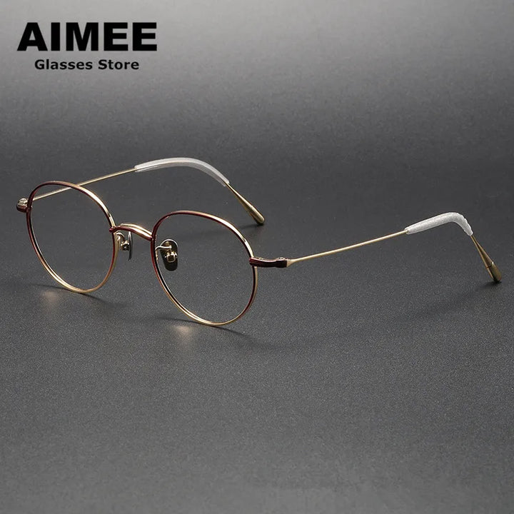 Aimee Unisex Full Rim Round Square Titanium Eyeglasses 14153 Full Rim Aimee Red-Golden  