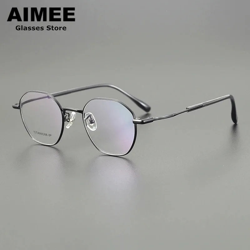 Aimee Unisex Full Rim Flat Top Round Polygon Titanium Eyeglasses 5016 Full Rim Aimee   