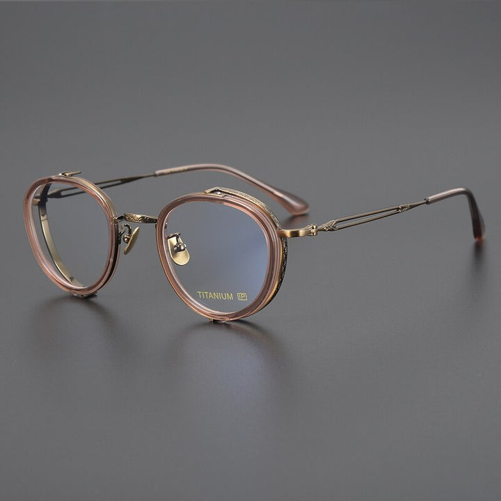 Gatenac Unisex Full Rim Round Square Acetate Titanium Eyeglasses Gxyj1050 Full Rim Gatenac Coffee Pink  