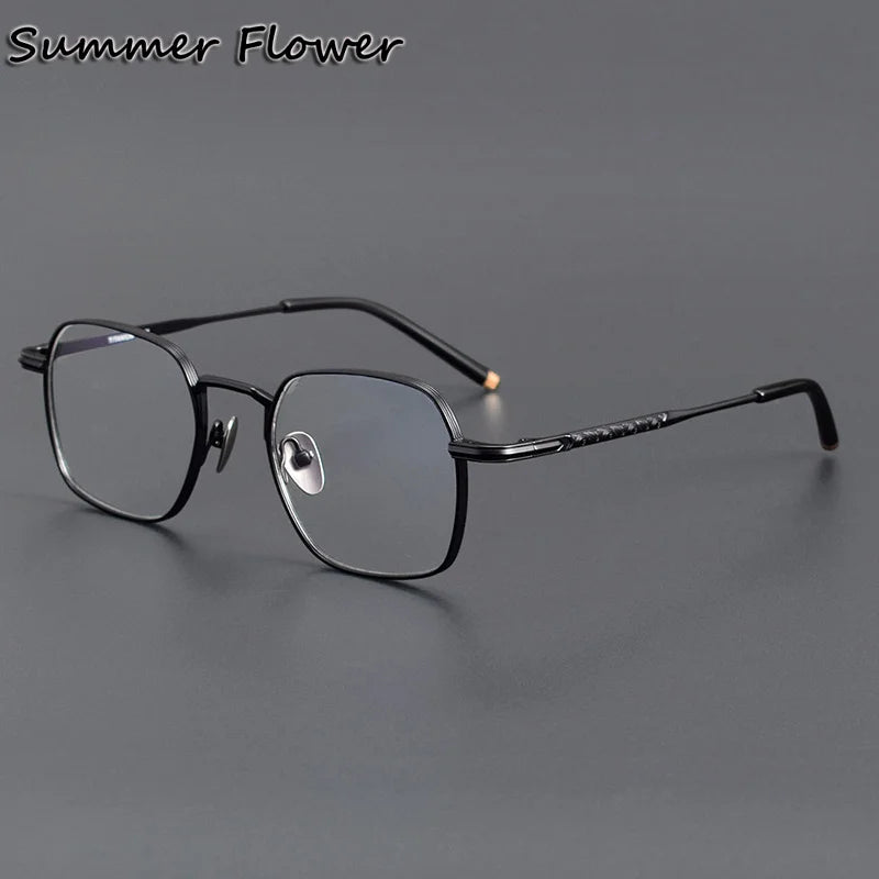 Summer Flower Unisex Full Rim Polygon Square Titanium Eyeglasses 14221 Full Rim Summer Flower C3