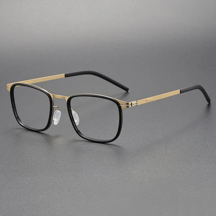 Black Mask Unisex Full Rim Square Stainless Steel Acetate Eyeglasses 1214 Full Rim Black Mask Black-Gold  