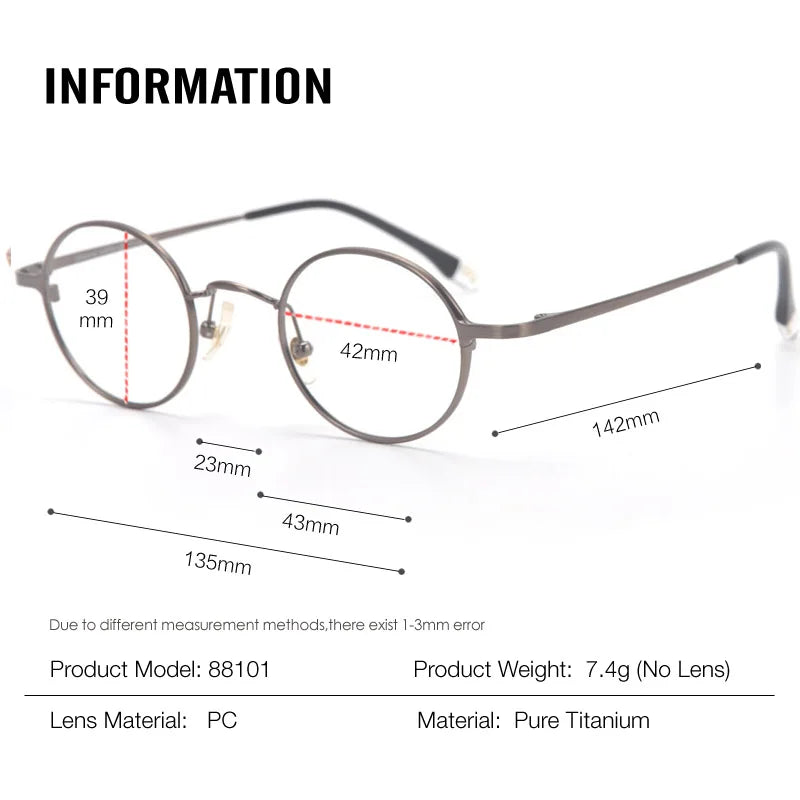 Muzz Women's Full Rim Round Titanium Eyeglasses 88101