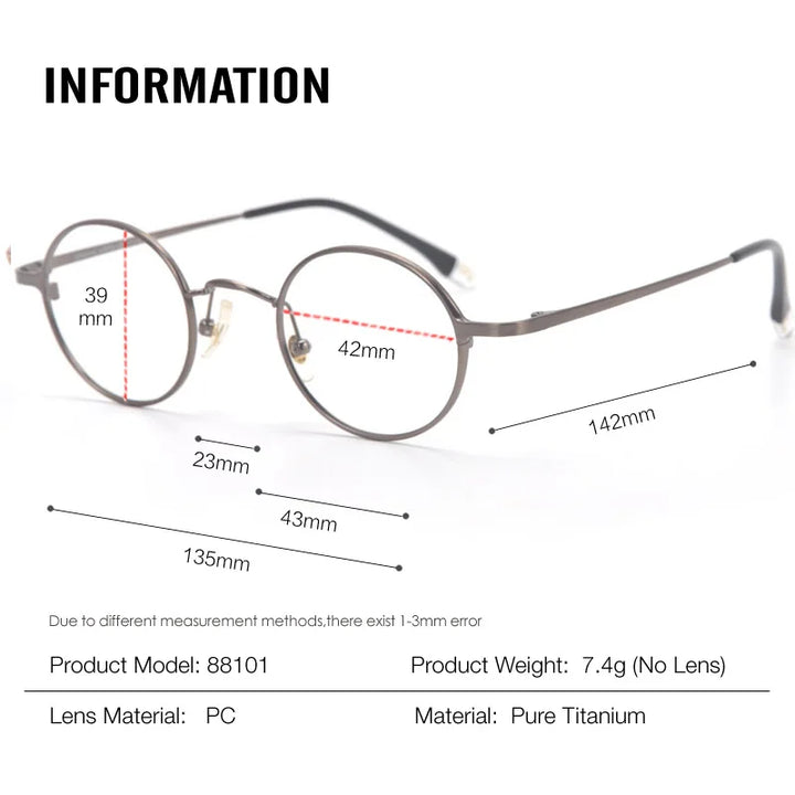 Muzz Women's Full Rim Round Titanium Eyeglasses 88101