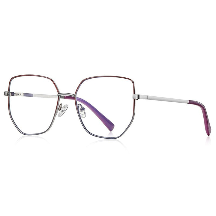 CCspace Unisex Full Rim Irregular Square Alloy Eyeglasses 56272 Full Rim CCspace C3RedSilverPurple  