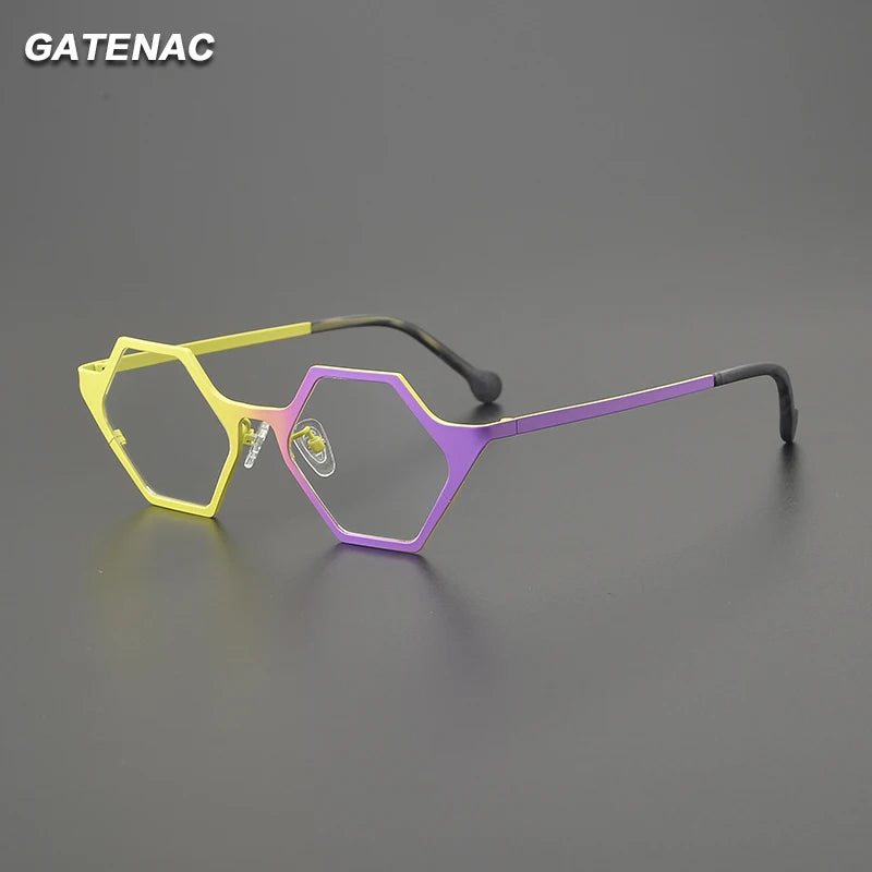 Gatenac Women's Full Rim Polygon Acetate Titanium Eyeglasses G85881