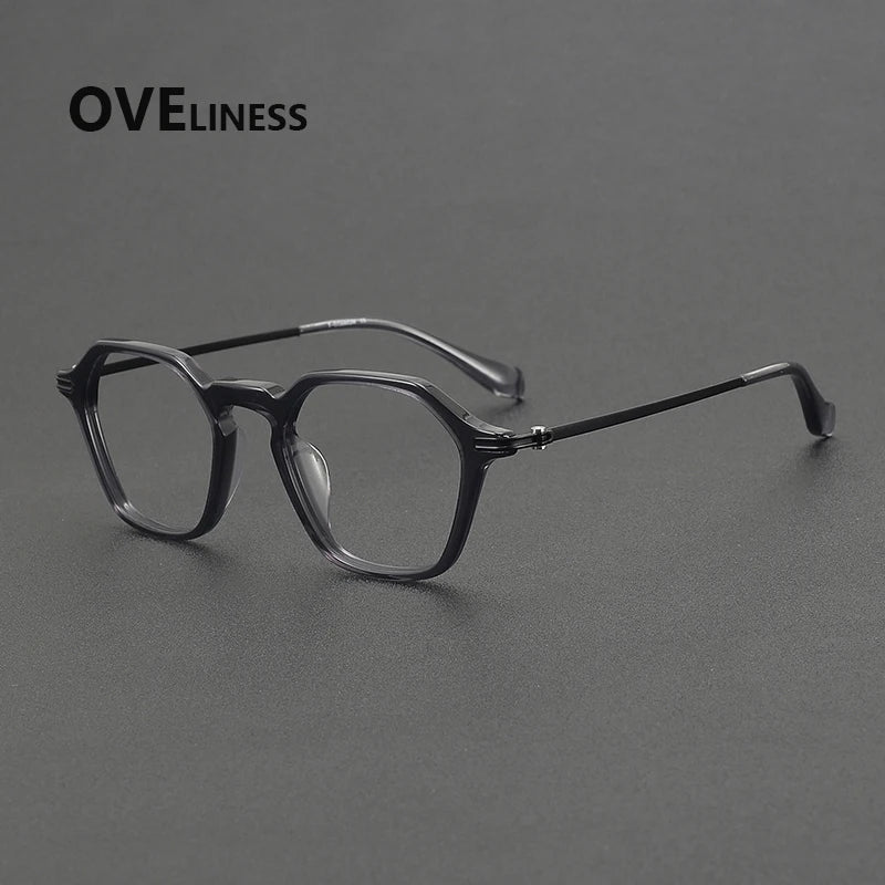 Oveliness Unisex Full Rim Polygon Acetate Titanium Eyeglasses 390013