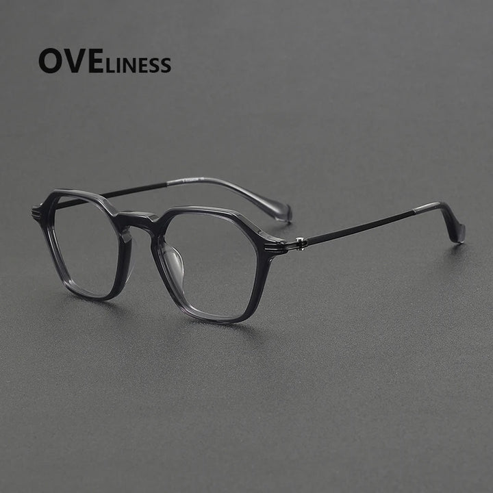 Oveliness Unisex Full Rim Polygon Acetate Titanium Eyeglasses 390013