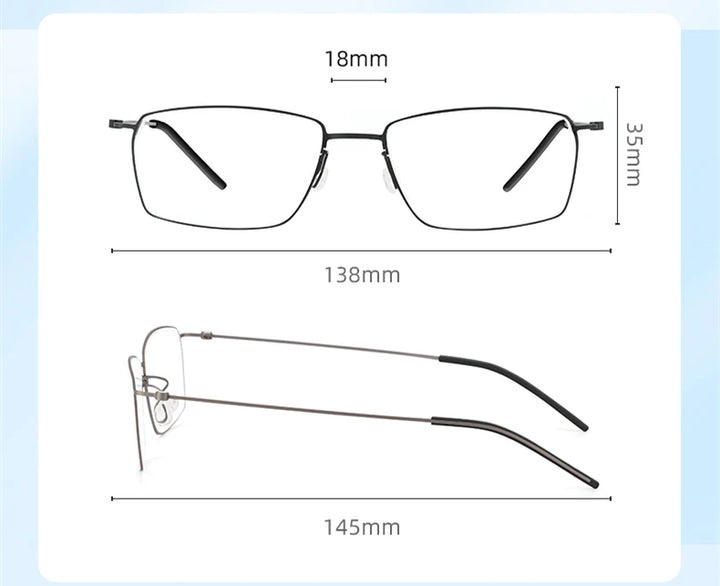 Black Mask Unisex Full Rim Rectangle Screwless Titanium Eyeglasses 5509 Full Rim Black Mask   