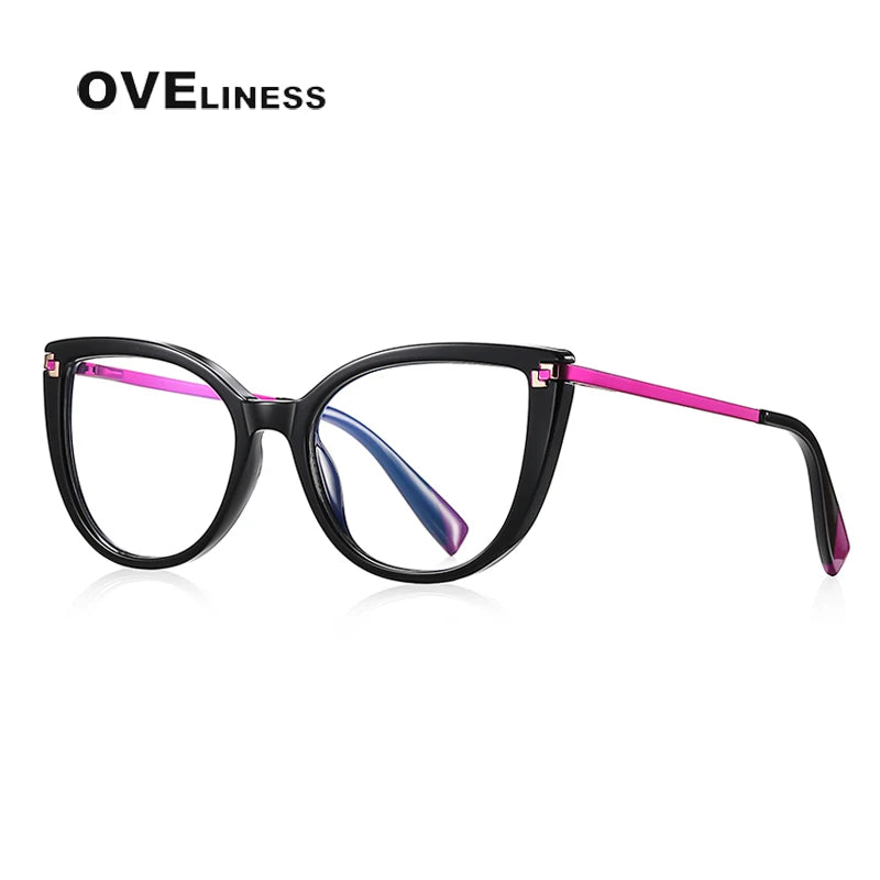 Oveliness Women's Full Rim Cat Eye Tr 90 Titanium Eyeglasses 2128 Full Rim Oveliness black  