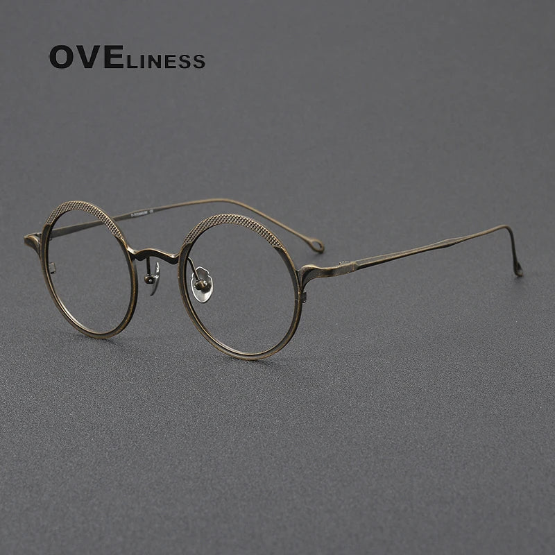 Oveliness Unisex Full Rim Round Titanium Eyeglasses 41099 Full Rim Oveliness bronze