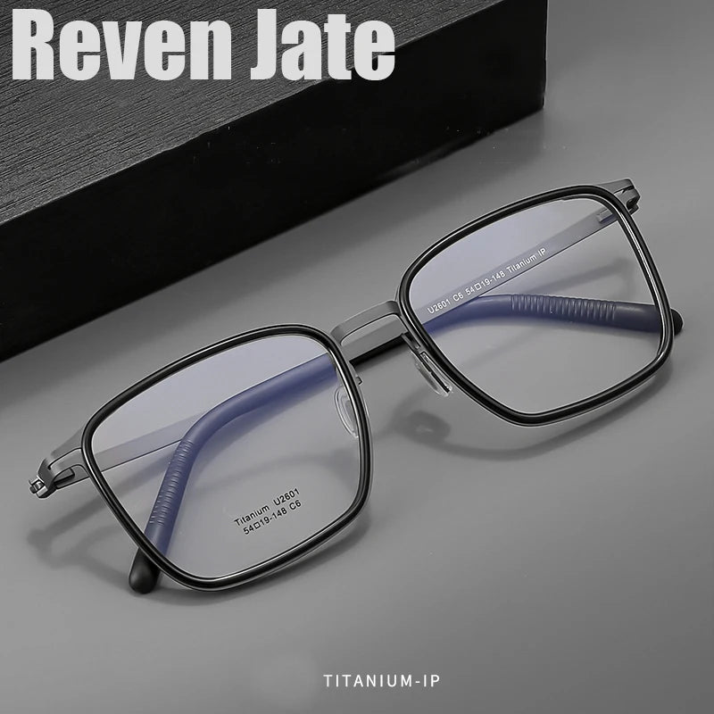 Reven Jate Unisex Full Rim Square Titanium Acetate Eyeglasses J2601 Full Rim Reven Jate   