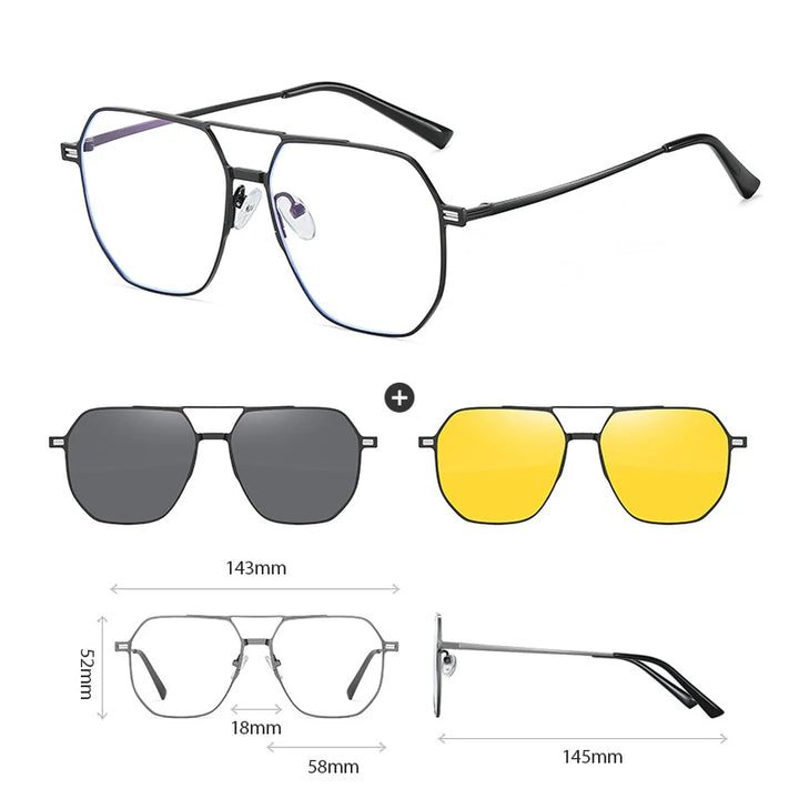 Hdcrafter Women's Full Rim Square Double Bridge Titanium Tr 90 Eyeglasses Clip On Sunglasses 414819