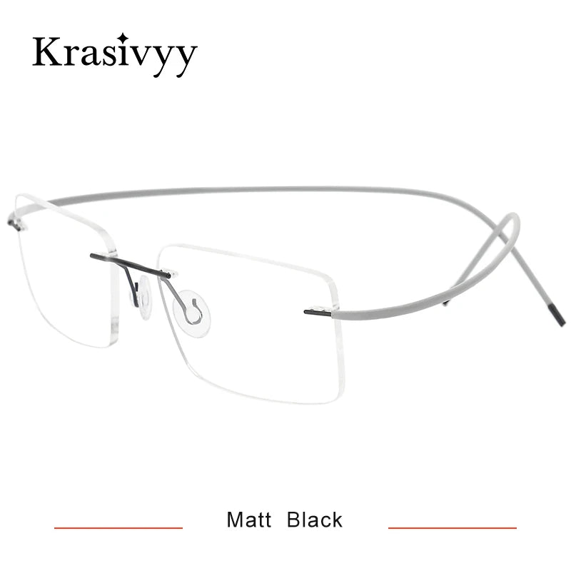 Krasivyy Unisex Rimless Square Titanium Eyeglasses 1614 Rimless Krasivyy Matt Black  