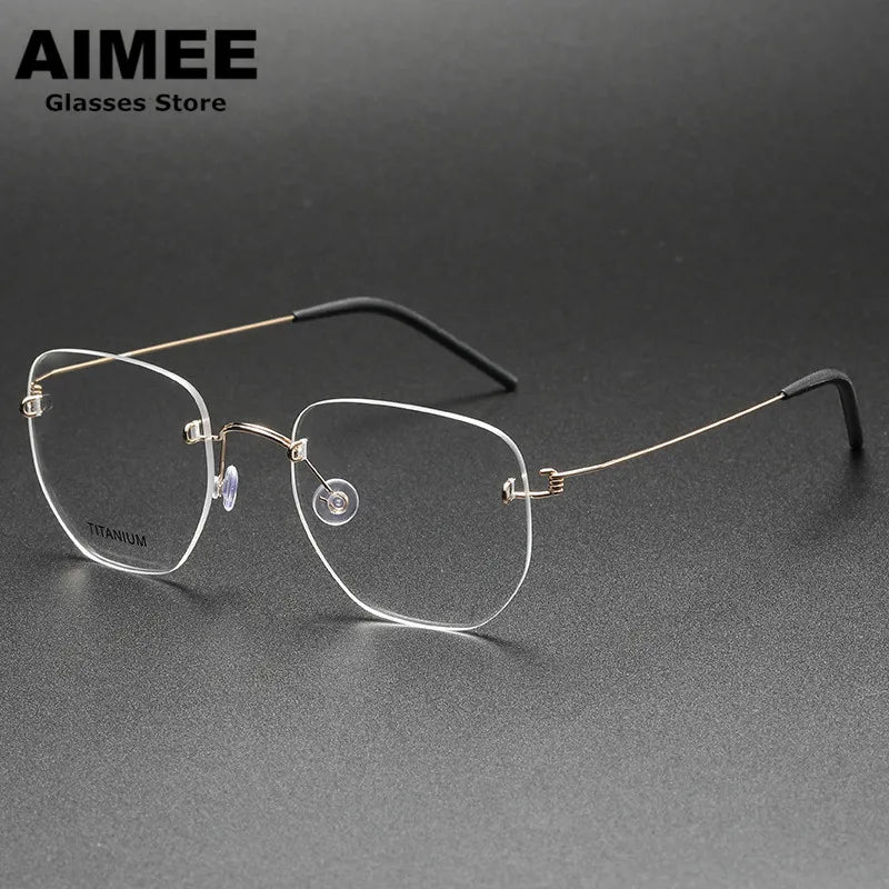 Aimee Unisex Rimless Square Polygon Screwless Titanium Eyeglasses 2358 Rimless Aimee Golden  