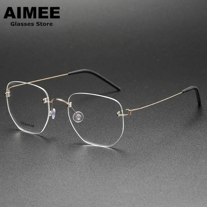 Aimee Unisex Rimless Square Polygon Screwless Titanium Eyeglasses 2358 Rimless Aimee Golden  