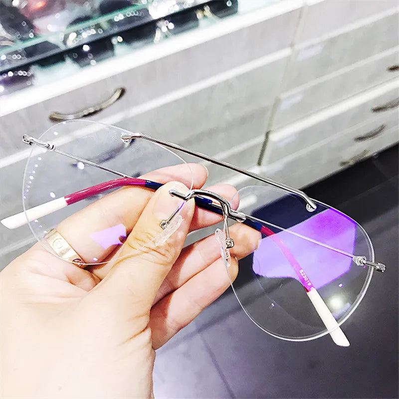 Cubojue Unisex Rimless Oval Double Bridge Alloy Eyeglasses 5230 Rimless Cubojue silver  