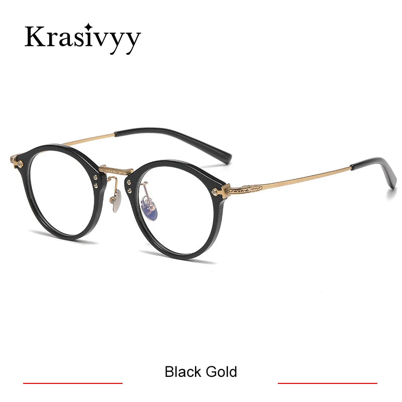 Krasivyy Unisex Full Rim Oval Acetate Titanium Eyeglasses 76805 Full Rim Krasivyy Black Gold