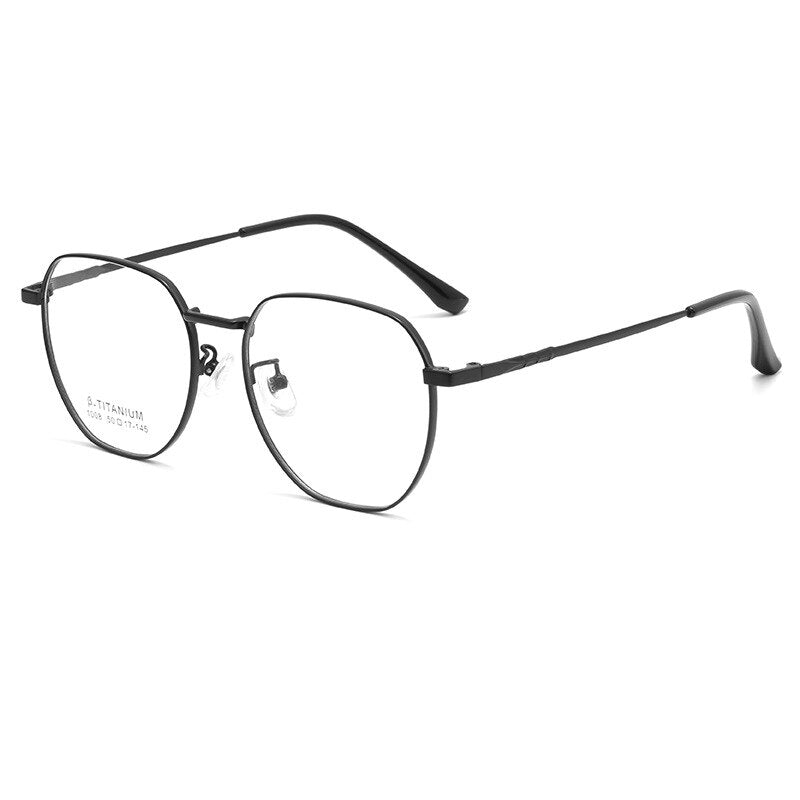KatKani Unisex Full Rim Polygonal Titanium Alloy Eyeglasses 1008TH Full Rim KatKani Eyeglasses Black  