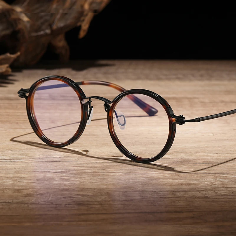 Black Mask Women's Full Rim Round Titanium Acetate Eyeglasses 410685