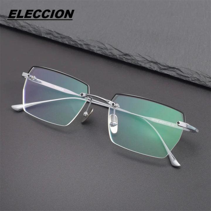 Eleccion Unisex Rimless Flat Top Polygon Titanium Eyeglasses 18515