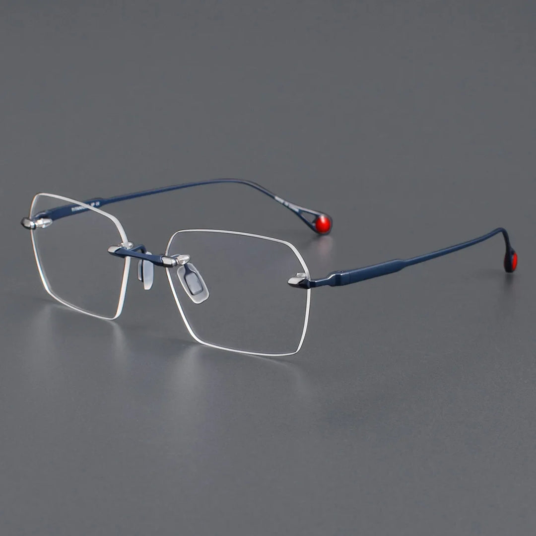 Muzz Unisex Rimless Square Polygon Titanium Eyeglasses 26307 Rimless Muzz Deep Blue  