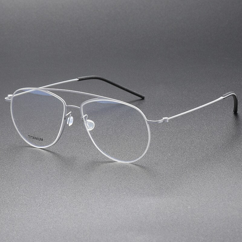 Aissuarvey Men's Full Rim Round Double Bridge Titanium Eyeglasses 554615 Full Rim Aissuarvey Eyeglasses Silver CN 