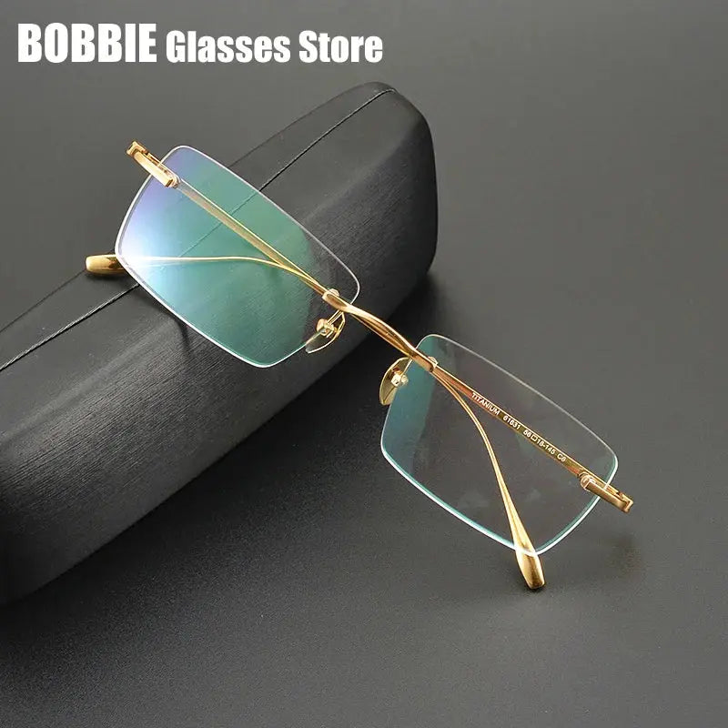 Bobbie Unisex Rimless Square Titanium Eyeglasses 355618 — view 1 | Bobbie at FuzWeb